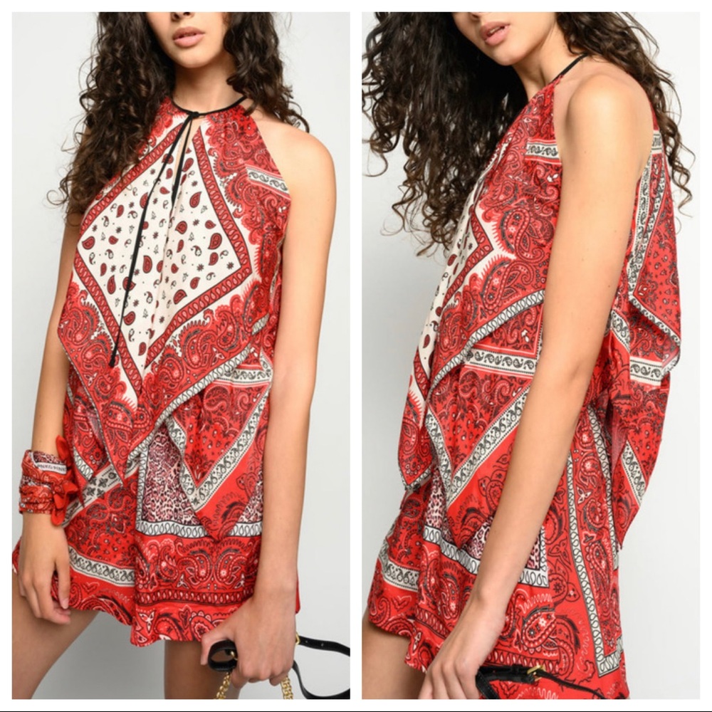 Pinko Red Asymmetrical Bandana Top Sz XS/S